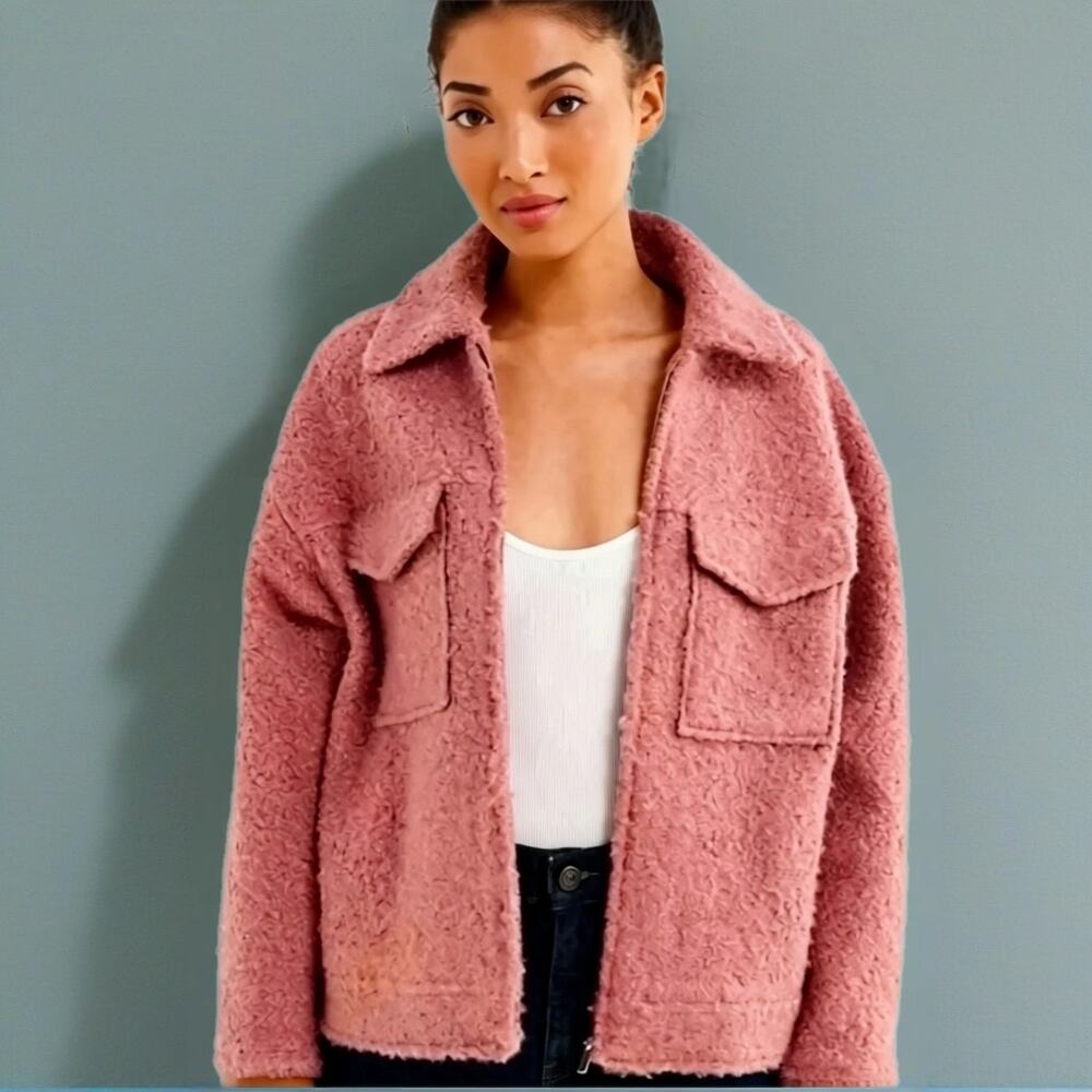 Urban Outfitters Pink Teddy Trucker Jacket. Size S. Retails $149